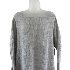 Handknit Gray Oversized Slouchy Sweater Womens 2X 3X Fuzzy Ribbed Knit Pullover